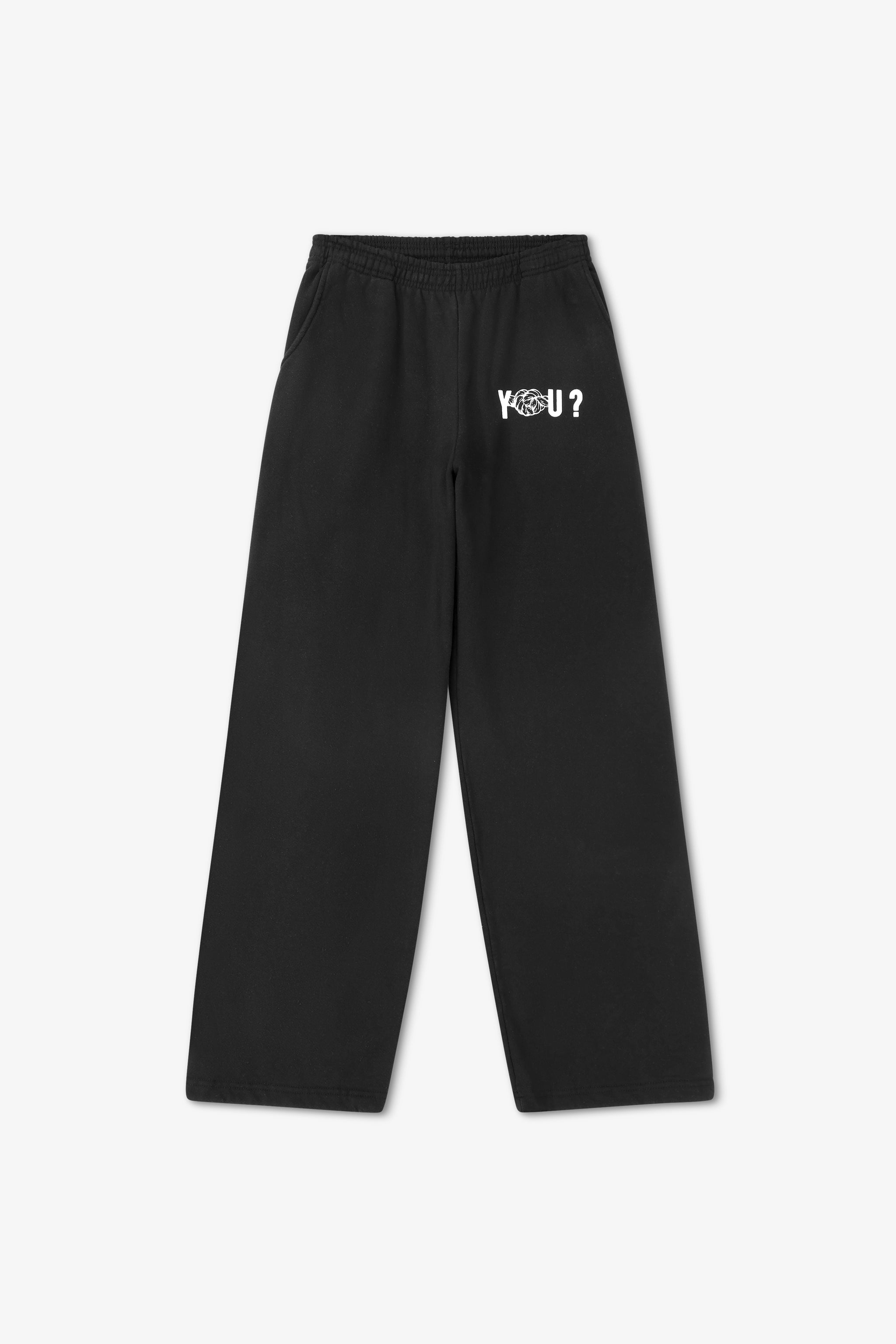 Black pants with a logo on a white background