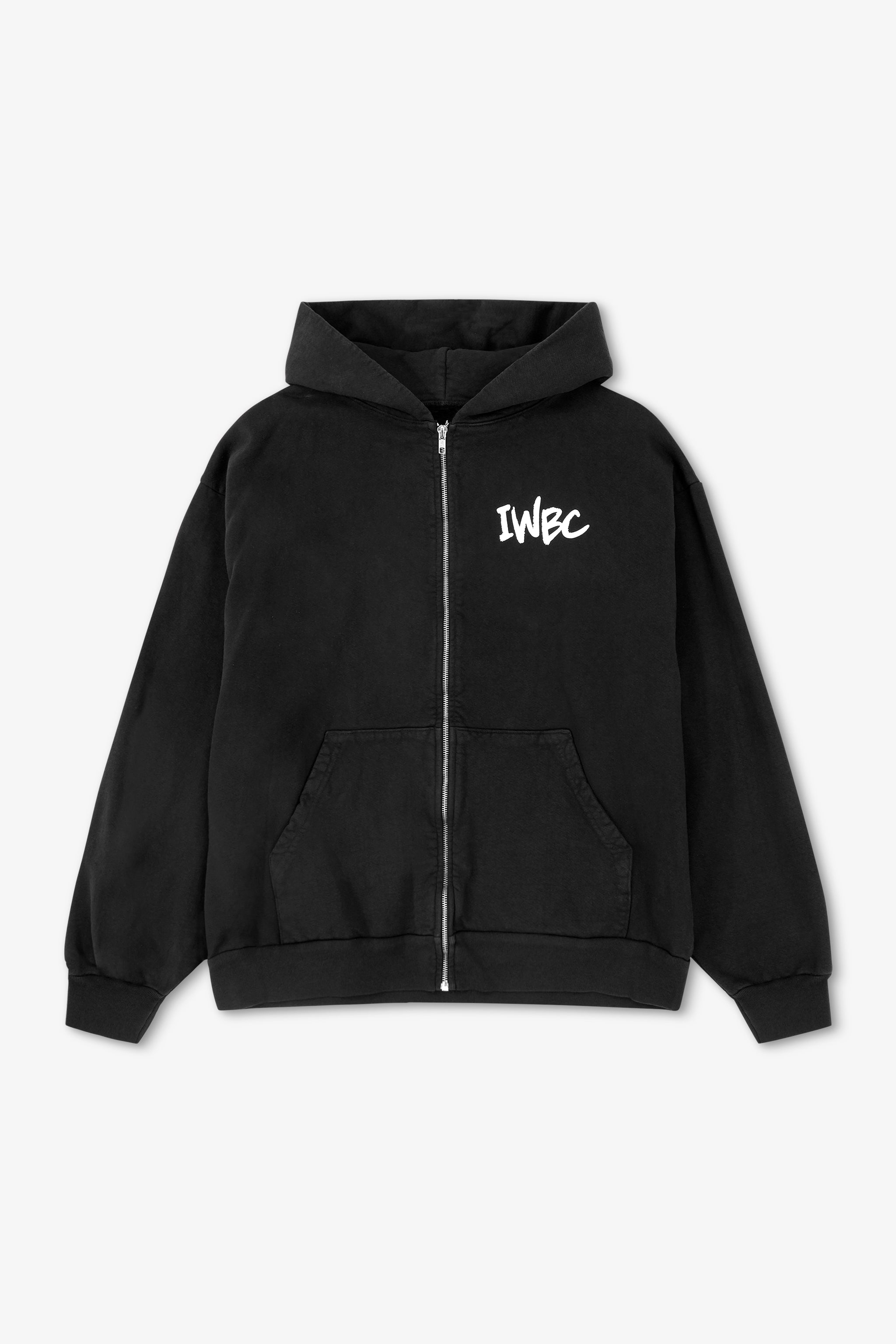 Black hoodie with 'IWBC' logo on a white background
