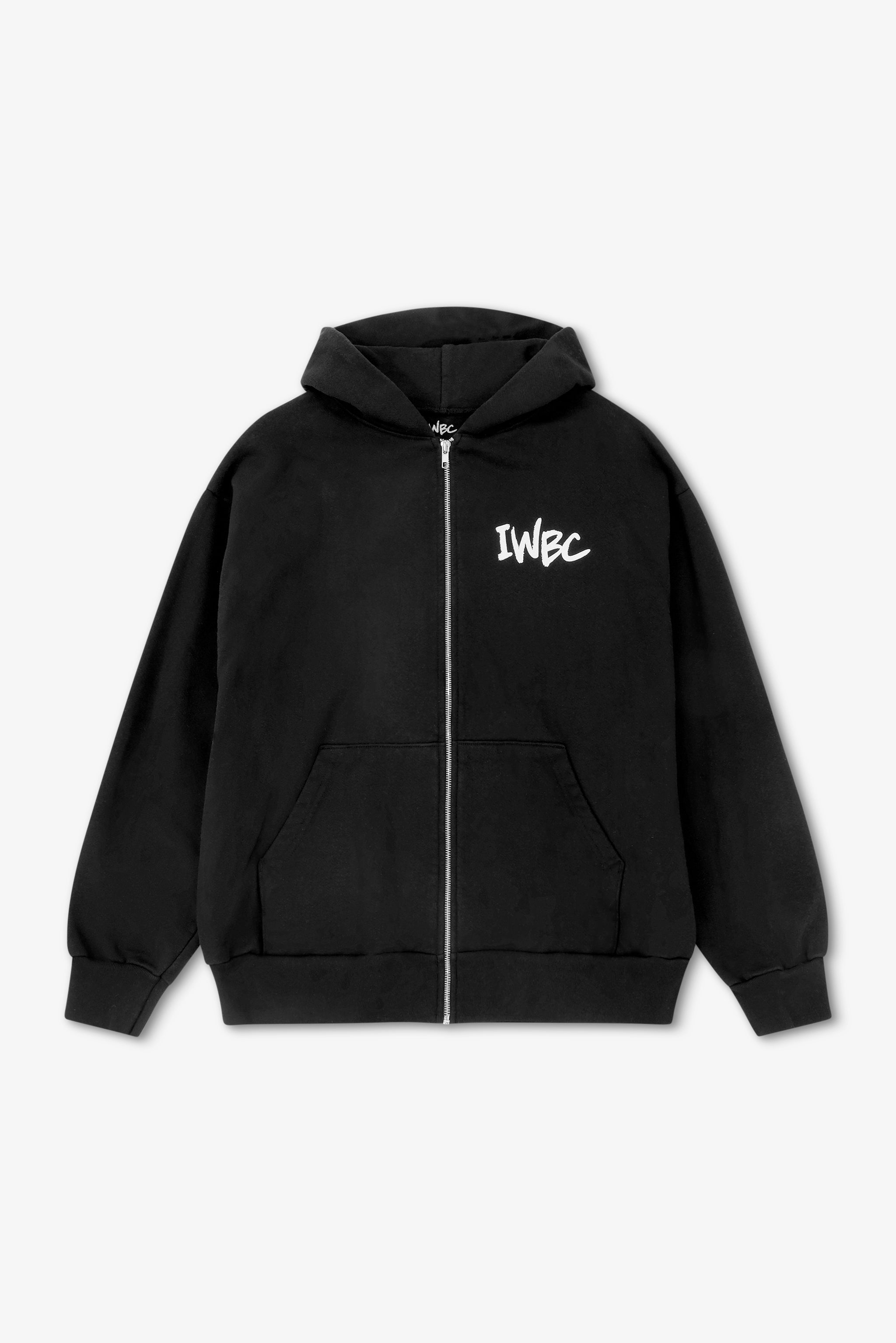 Black hoodie with 'IWBC' logo on a white background