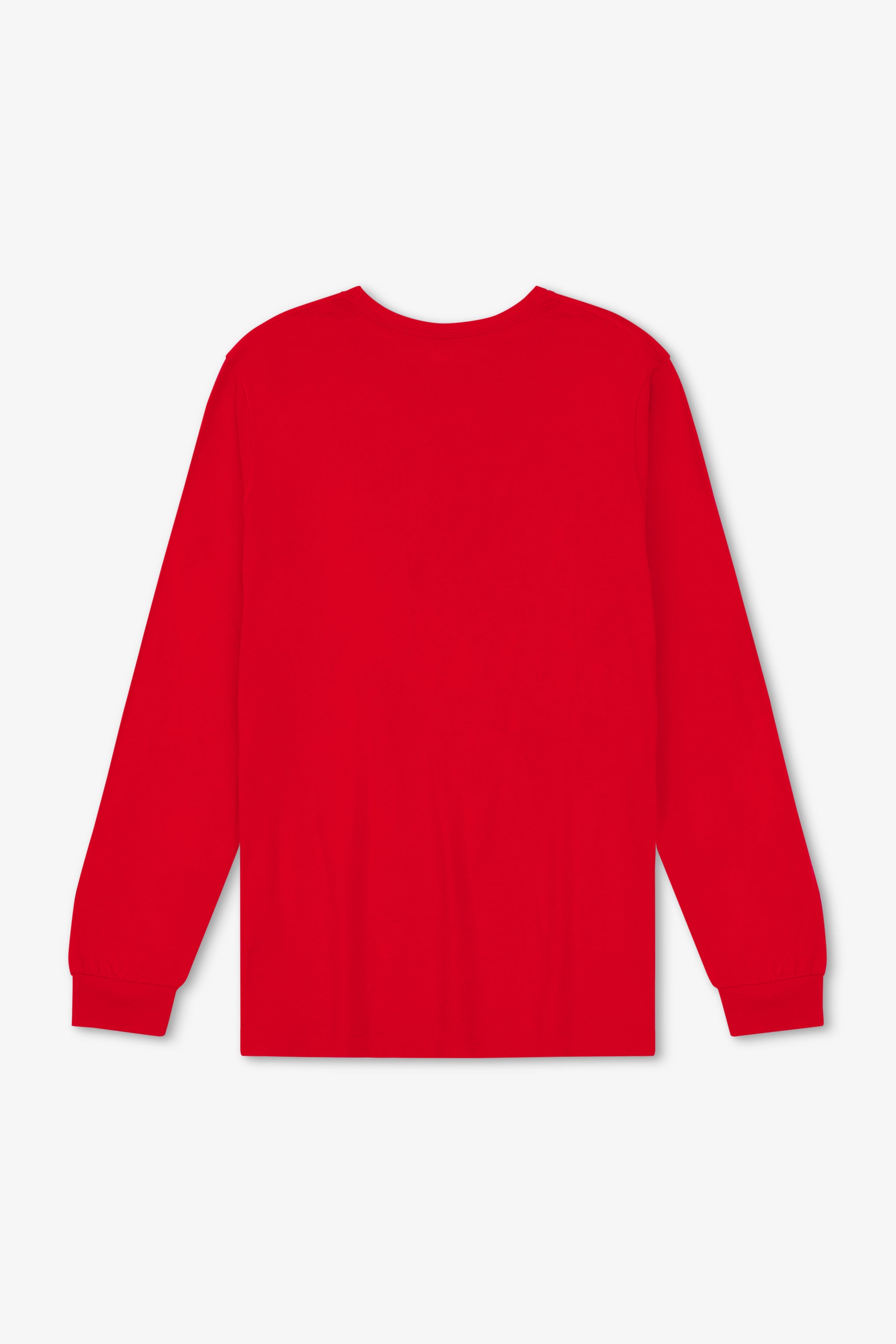 Red long-sleeve shirt on a light gray background