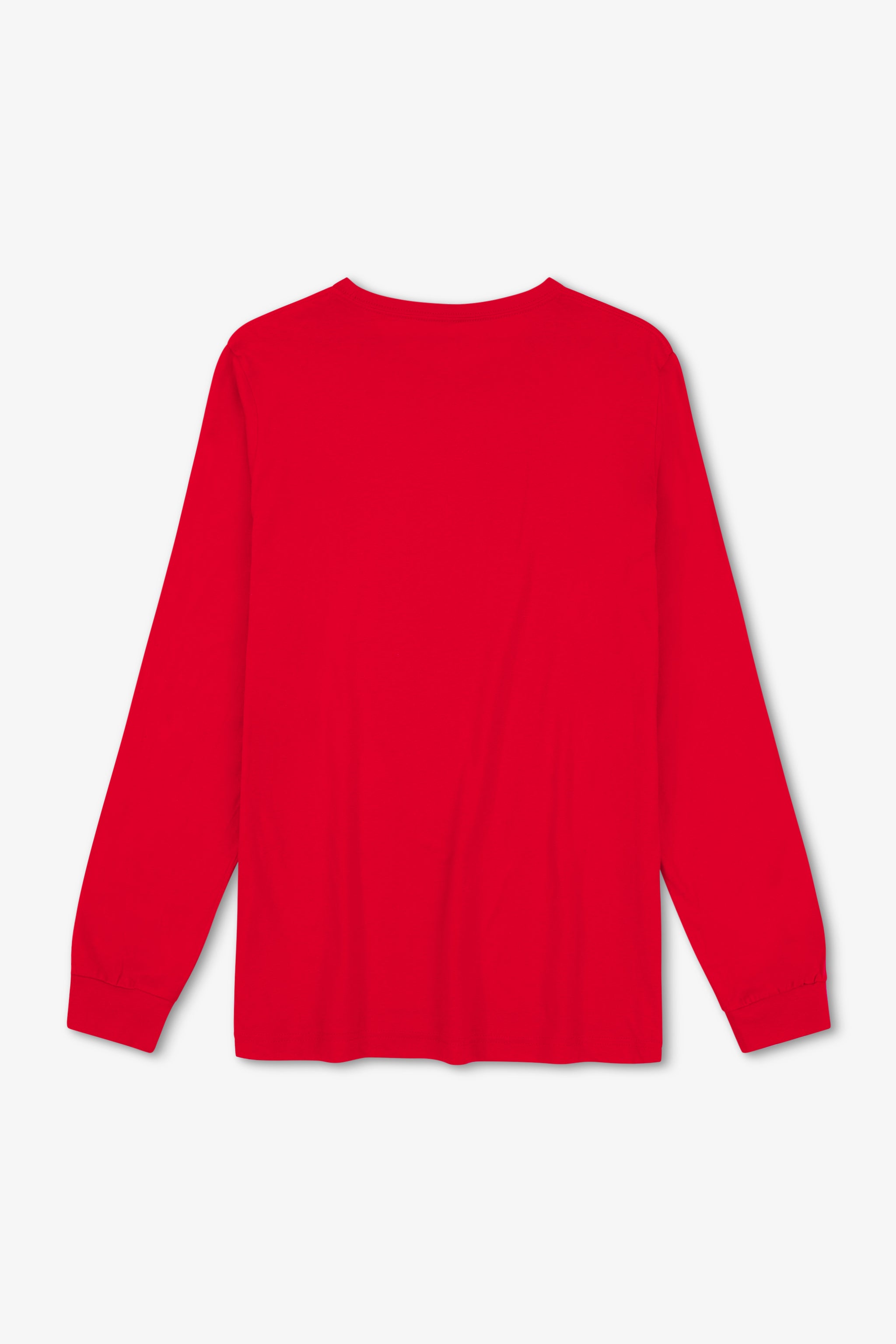 Red long-sleeve shirt on a light gray background