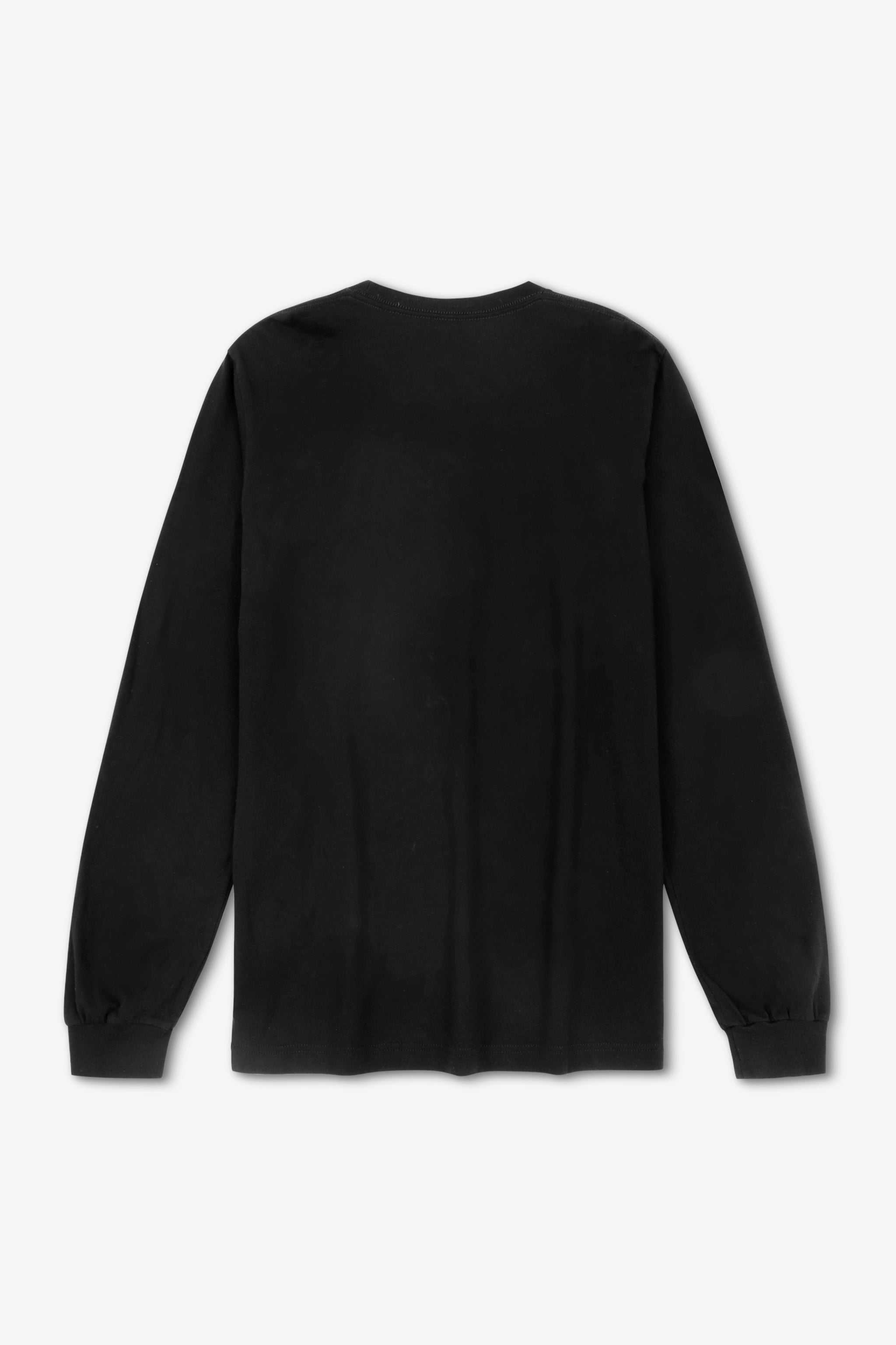 Black long-sleeve shirt on a light gray background