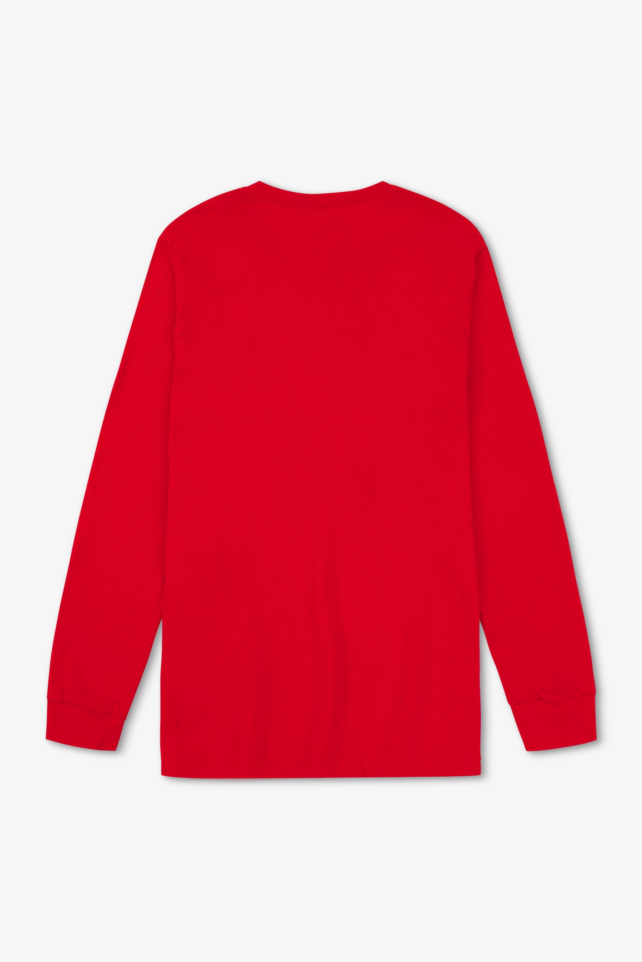 Red long-sleeve shirt on a light gray background