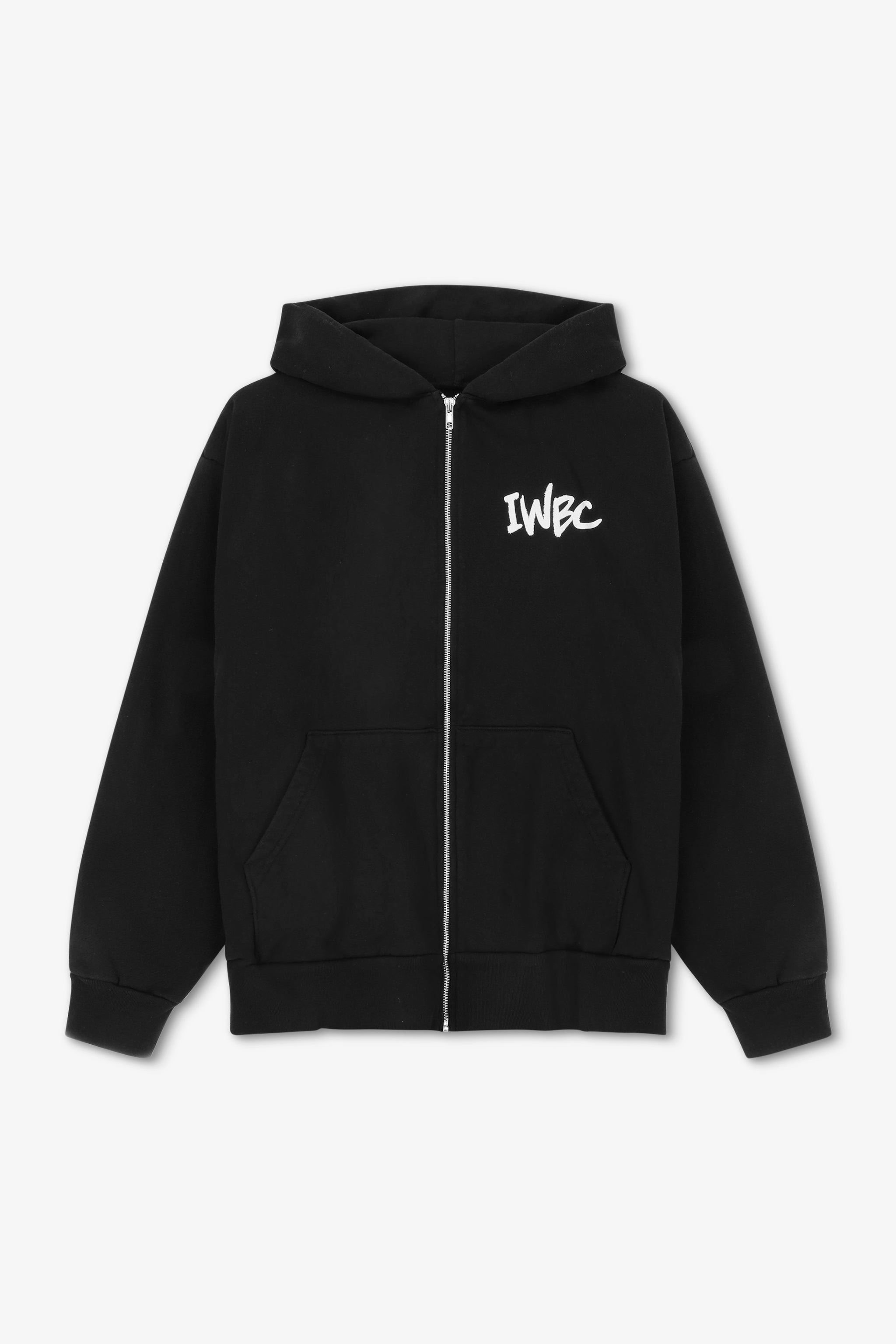Black hoodie with 'IWBC' logo on a white background