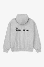 Gray hoodie with text on the back on a white background