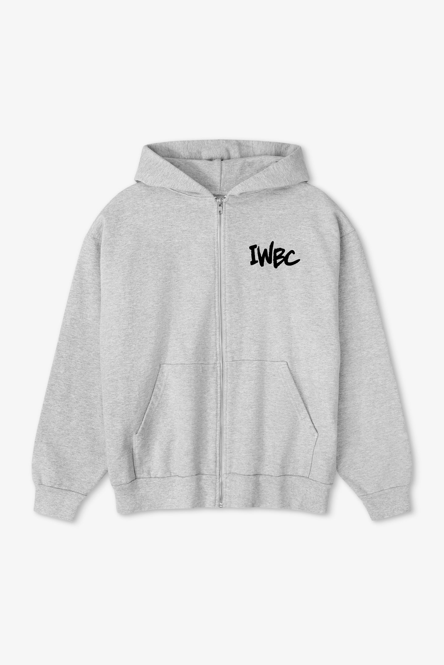 Gray hoodie with 'IWBC' logo on a white background
