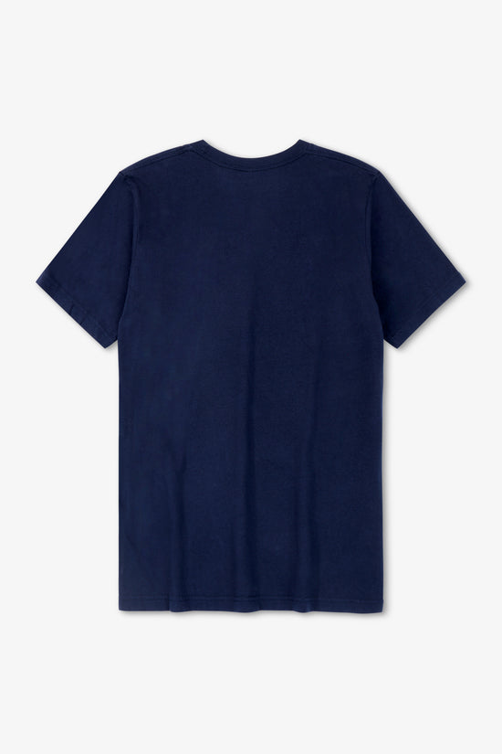 Navy blue t-shirt on a white background