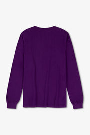 Purple long-sleeve shirt on a light gray background