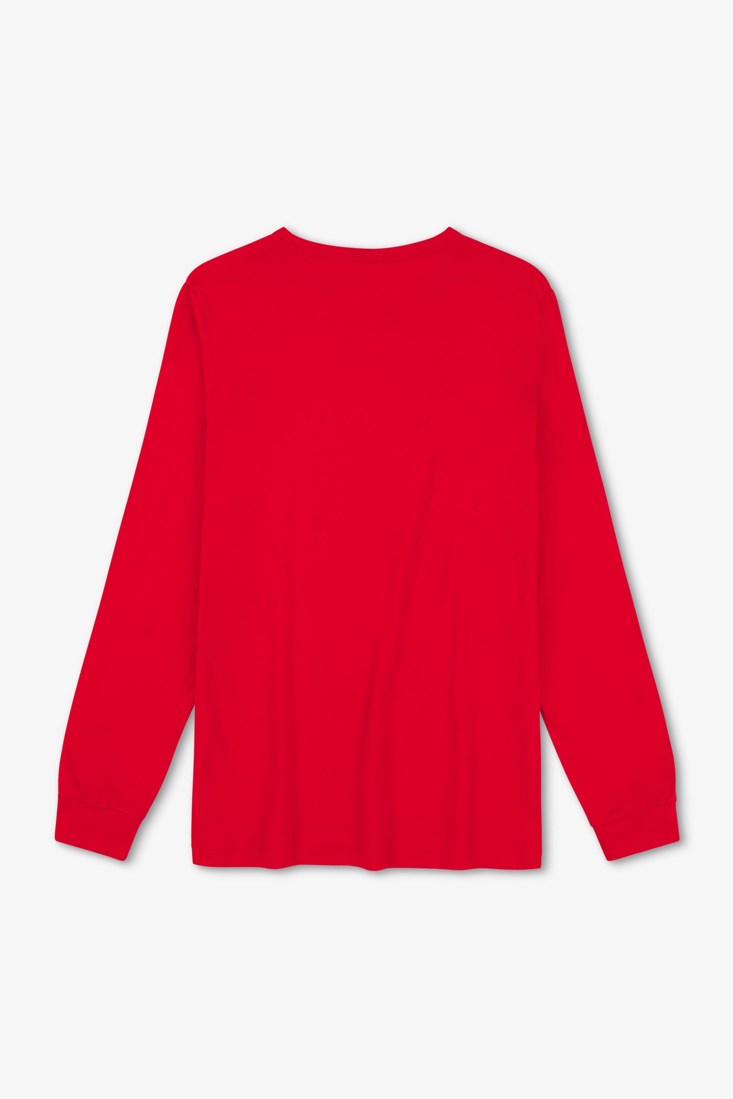 Red long-sleeve shirt on a light gray background