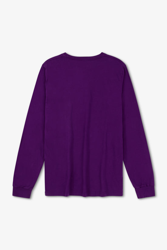 Purple long-sleeve shirt on a light gray background