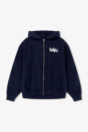 Navy blue hoodie with 'IWBC' logo on a light gray background