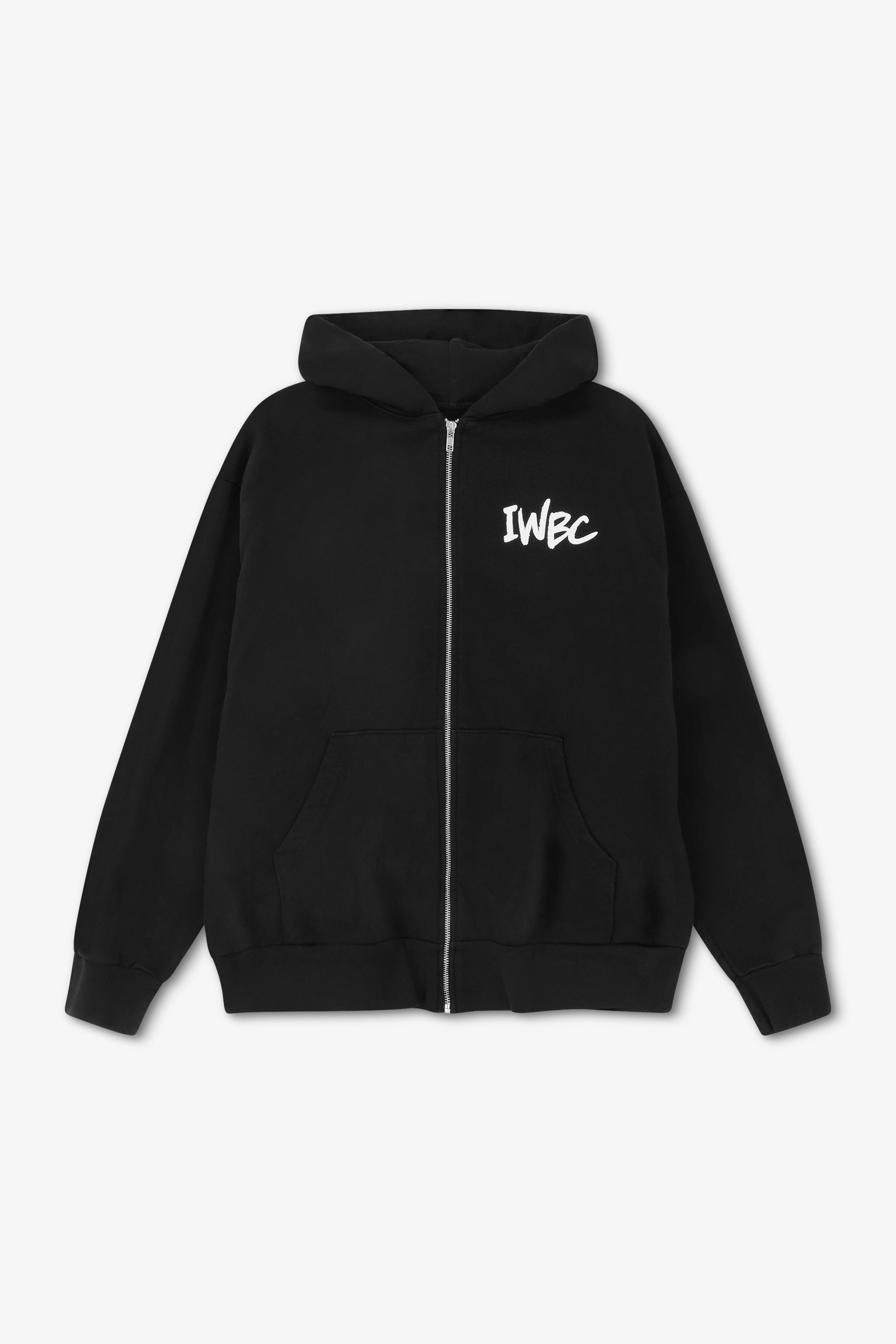 Black hoodie with 'IWBC' logo on a white background